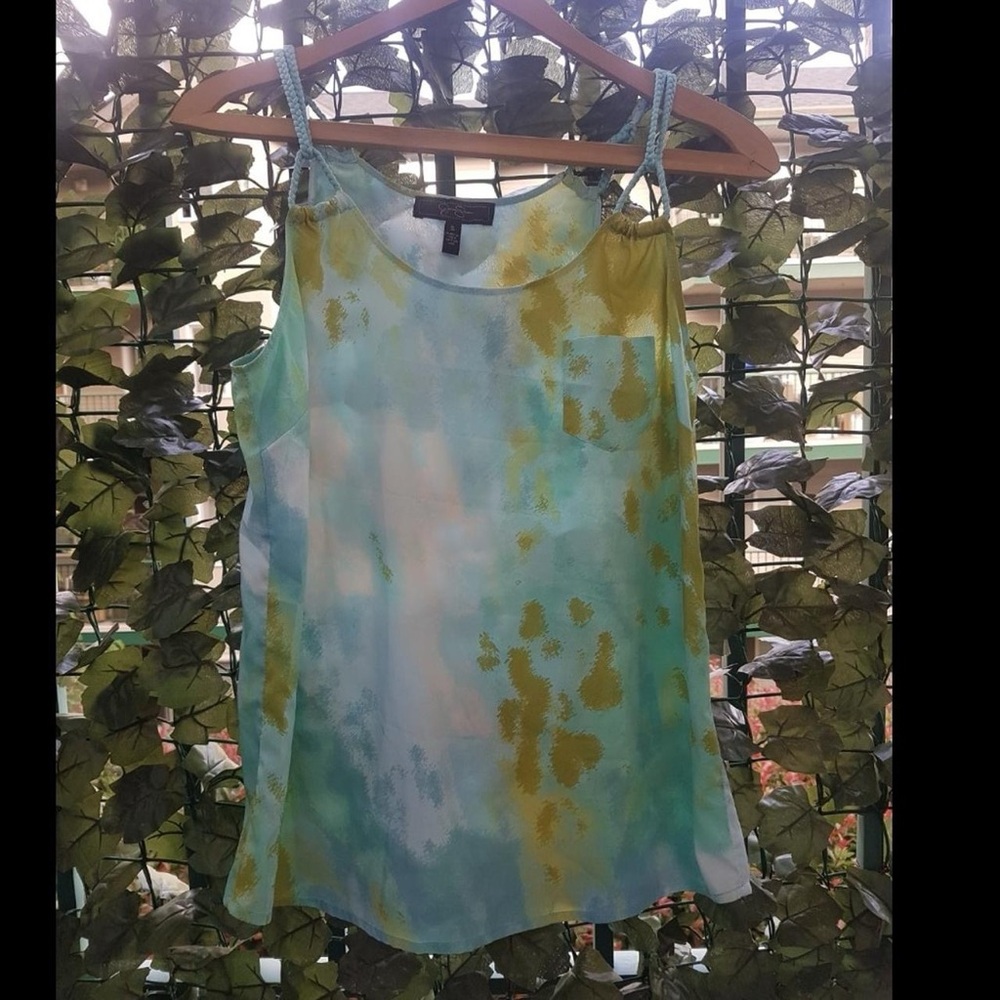 Green and blue Jessica Simpson tank top with braided straps